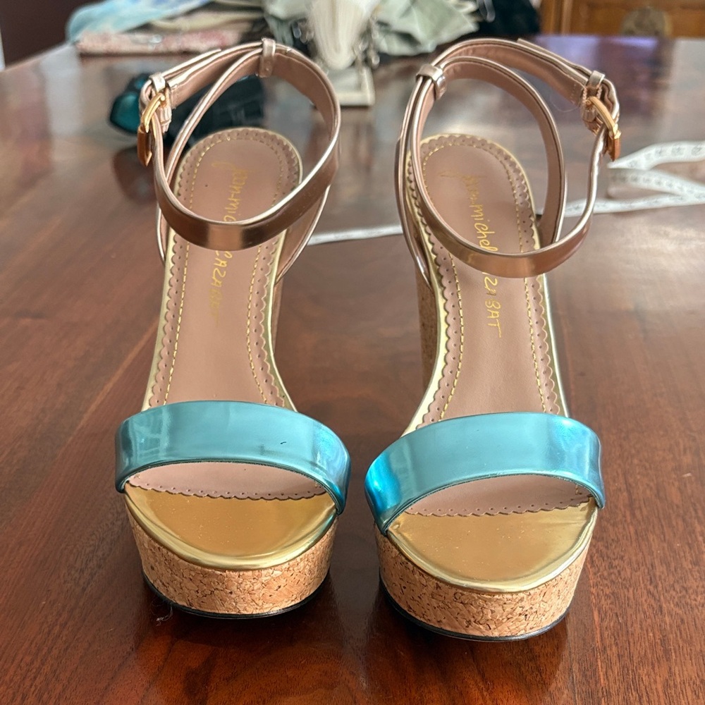 Jean-Michel Cazbat Blue and Rise Gold Wedges